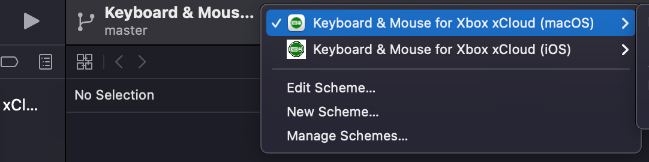 Xcode scheme menu